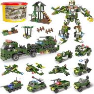 1164 Pcs City Army Military Building Blocks Toy kits, Corps War Toy Set with Tank, Helicopters, Cop Vehicles Set, Kids Construction Bricks Set with Storage Box and Base Plate Cover for Kids Aged 6-12