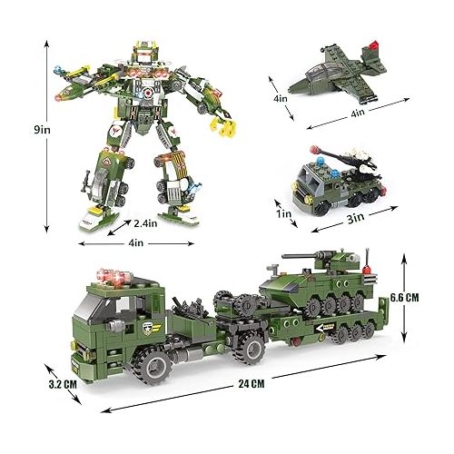  1164 Pcs City Army Military Building Blocks Toy kits, Corps War Toy Set with Tank, Helicopters, Cop Vehicles Set, Kids Construction Bricks Set with Storage Box and Base Plate Cover for Kids Aged 6-12