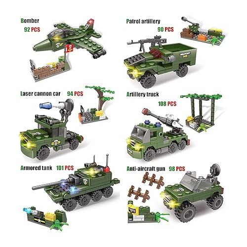  1164 Pcs City Army Military Building Blocks Toy kits, Corps War Toy Set with Tank, Helicopters, Cop Vehicles Set, Kids Construction Bricks Set with Storage Box and Base Plate Cover for Kids Aged 6-12