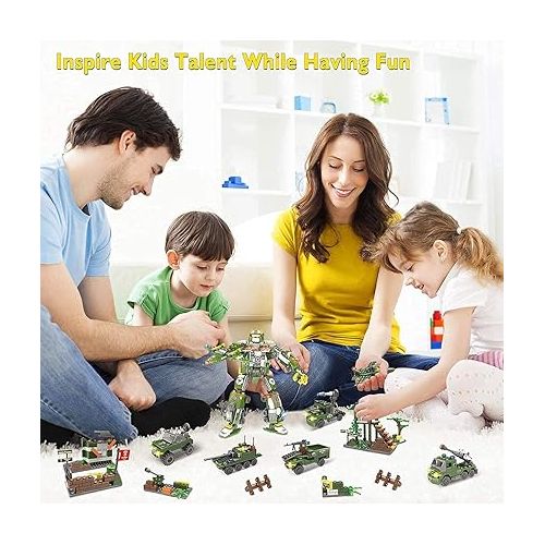  1164 Pcs City Army Military Building Blocks Toy kits, Corps War Toy Set with Tank, Helicopters, Cop Vehicles Set, Kids Construction Bricks Set with Storage Box and Base Plate Cover for Kids Aged 6-12