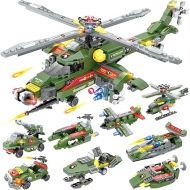 Military Helicopter Gunship Building Blocks Set, Army Military Helicopter Building Kit with Airplane Car Construction Best Learning Roleplay STEM Toys for Boys Girls 6 + (978 Pcs)