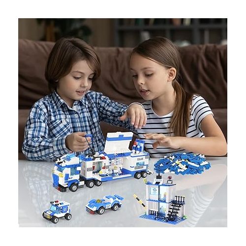  EP EXERCISE N PLAY SWAT City Police Station Building Blocks Toys, with Anti-Terrorism Police Command Center Truck, Police Station and Cop Cars for Boys Kids Construction Toys 776 Pieces