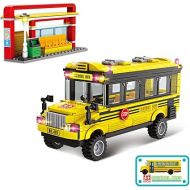 EP EXERCISE N PLAY City School Bus Building Kit 488PCS with Yellow Bus and Bus Station,Creative Building Blocks Toy Portable Storage Bucket Birthdays,Christmas,Educational Gift for Ages 6-12