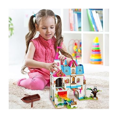  EP EXERCISE N PLAY Building Toy Deluxe Brick for Ages 6-12 Girls Boys,Princess Leah Lake Rainbow Castle Building Kit Castle Toy House Toys,Creative Building Toys,Recreat