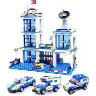 736 Pieces City Police Station & Car Building Blocks Set, with 3 Police Cars Toy, Cop Patrol Car, Escort Vehicle, Prison Car, City Police Sets Toy Building Bricks Kit, Gift for Boys Girls 6-12