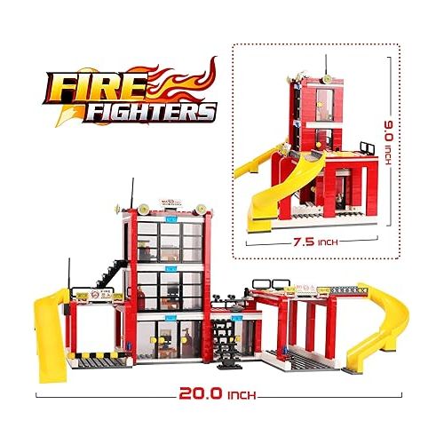  896 Pieces City Fire Station STEM Building Blocks Set, Fire Truck, Helicopter, Vehicle, Creative Fire Rescue Toy, Baseplates Storage Box, Roleplay Parent-Child Playset, Gift for Kids Boys Girls 6-12