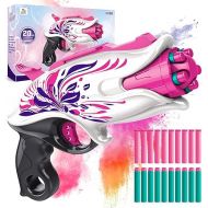 Soft Bullet Toy Pink Dart Blaster, 5-Dart Rotating Drum, 20 Darts, Kids Outdoor Toys Xmas Birthday Gifts for Girls Ages 6+ Years Old