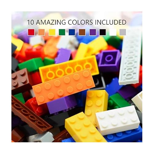  Exercise N Play 560 Piece Building Bricks Kit with Wheels, Tires, Axles, Windows and Doors Pieces - Classic Colors - Compatible with All Major Brands Include Mesh Bag