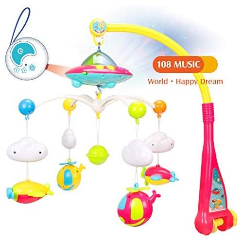  EP EXERCISE N PLAY Baby Mobiles, Crib Musical Mobiles, Nursery Bed Bell with Lights and Music, Bed Decoration Toy Hanging Rotating Rattles Toy for Infant Newborn Sleep