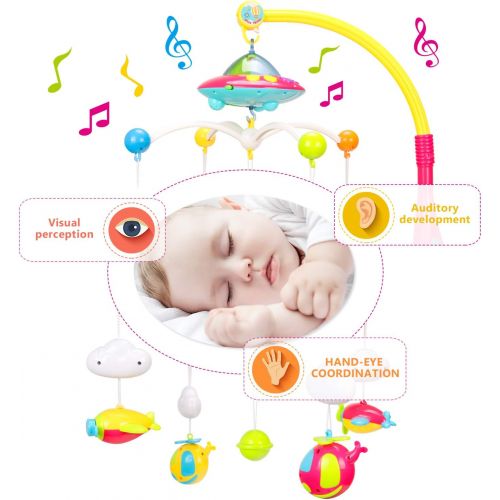  EP EXERCISE N PLAY Baby Mobiles, Crib Musical Mobiles, Nursery Bed Bell with Lights and Music, Bed Decoration Toy Hanging Rotating Rattles Toy for Infant Newborn Sleep