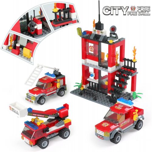  EP EXERCISE N PLAY Building Blocks Fire Station City Coastline Emergency Rescue Team, 1000 Pcs 9 Models, Exercise N Play Creative DIY Consturction Toys for Boys Girls Toy Bucket