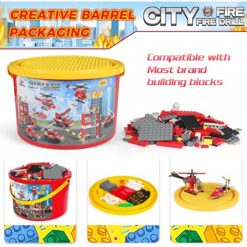  EP EXERCISE N PLAY Building Blocks Fire Station City Coastline Emergency Rescue Team, 1000 Pcs 9 Models, Exercise N Play Creative DIY Consturction Toys for Boys Girls Toy Bucket