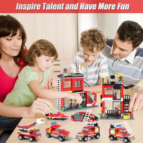 EP EXERCISE N PLAY Building Blocks Fire Station City Coastline Emergency Rescue Team, 1000 Pcs 9 Models, Exercise N Play Creative DIY Consturction Toys for Boys Girls Toy Bucket
