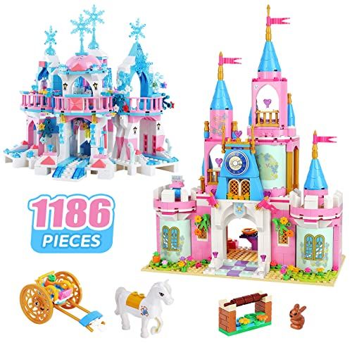  EP EXERCISE N PLAY 1186 Pieces Friends Castle Building Kit, Girls Princess Castle Magical Ice Palace Toy Building Blocks, Creative Learning Roleplay Gift for Boys Girls Aged 6 12