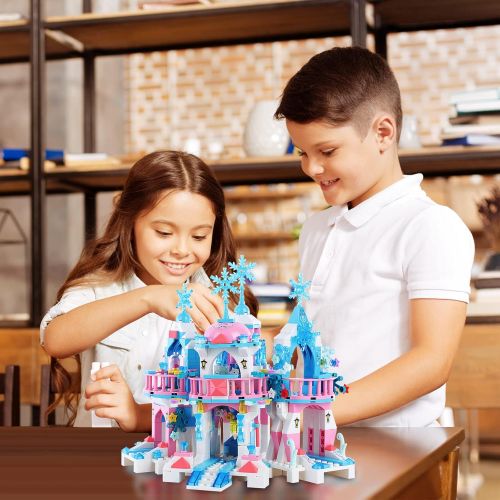  EP EXERCISE N PLAY 1186 Pieces Friends Castle Building Kit, Girls Princess Castle Magical Ice Palace Toy Building Blocks, Creative Learning Roleplay Gift for Boys Girls Aged 6 12