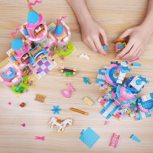  EP EXERCISE N PLAY 1186 Pieces Friends Castle Building Kit, Girls Princess Castle Magical Ice Palace Toy Building Blocks, Creative Learning Roleplay Gift for Boys Girls Aged 6 12
