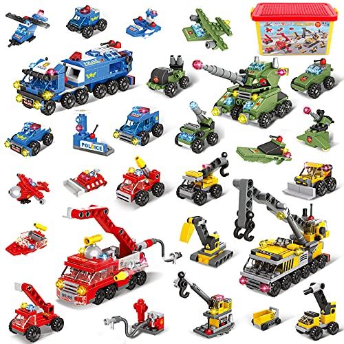  EP Exercise N Play Exercise N Play 1062 Pieces Building Blocks Cars Sets for Kids, 28 Models City Police Truck Building Kit Toys with Storage Box for Boys Girls Toddlers Age 6-12 Christmas Birthday G