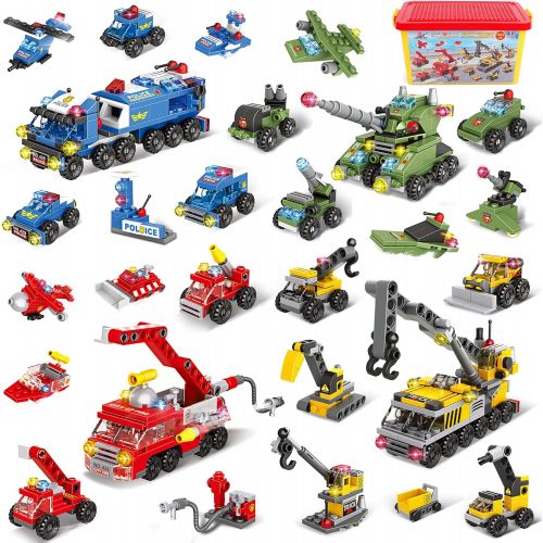  EP Exercise N Play Exercise N Play 1062 Pieces Building Blocks Cars Sets for Kids, 28 Models City Police Truck Building Kit Toys with Storage Box for Boys Girls Toddlers Age 6-12 Christmas Birthday G