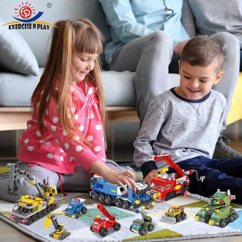  EP Exercise N Play Exercise N Play 1062 Pieces Building Blocks Cars Sets for Kids, 28 Models City Police Truck Building Kit Toys with Storage Box for Boys Girls Toddlers Age 6-12 Christmas Birthday G