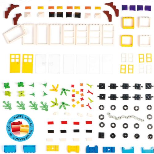  EP EXERCISE N PLAY 1166 Piece Building Bricks Kit with Wheels, Tires, Axles, Windows ,Doors and Leaves, Flowers,Grass - Classic Colors - Compatible with All Major Brands(Colorful-1
