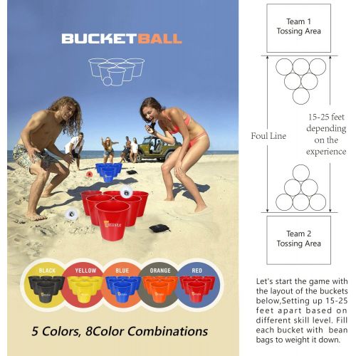  EP EXERCISE N PLAY Backyards Pong Games Giant Yard Pong Bucket Yard Pong Game Set with 12 Buckets Toss Game for Family and Friends(Black/Blue)