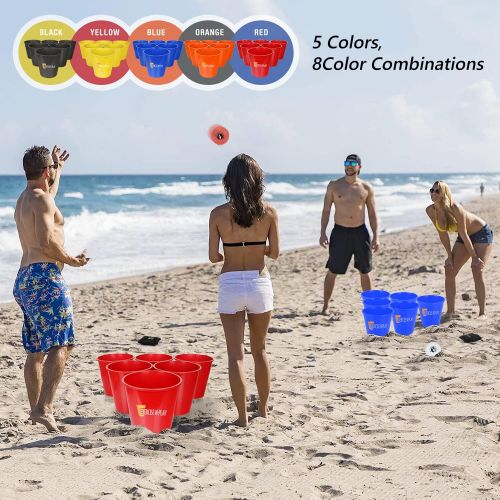  EP EXERCISE N PLAY Backyards Pong Games Giant Yard Pong Bucket Yard Pong Game Set with 12 Buckets Toss Game for Family and Friends(Black/Blue)