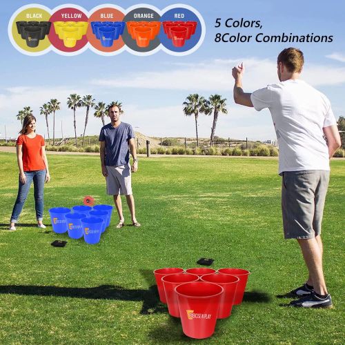  EP EXERCISE N PLAY Backyards Pong Games Giant Yard Pong Bucket Yard Pong Game Set with 12 Buckets Toss Game for Family and Friends(Black/Blue)