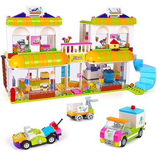  EP EXERCISE N PLAY Friends City Supermarket Building Kit Toy House for Girls 6-12, 648 Pcs Shopping Mall Creative Building Bricks Blocks Set, Learning Roleplay Gift Party Toy for Creative Pretend Pla