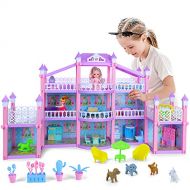 EP EXERCISE N PLAY Dollhouse Dream House Building Toys, Large Doll House with 2 Dolls and Furniture Accessories 11Rooms, DIY Dreamhouse Pretend Play Playset, Best Learning Roleplay STEM Gift for Todd