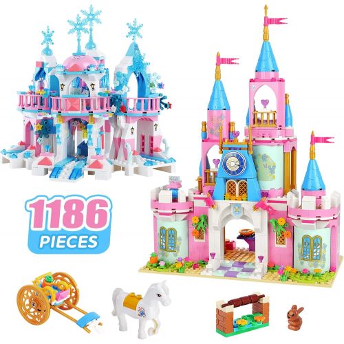  EP EXERCISE N PLAY 1186 Pieces Friends Castle Building Kit, Girls Princess Castle Magical Ice Palace Toy Building Blocks, Creative Learning Roleplay Gift for Boys Girls Aged 6-12