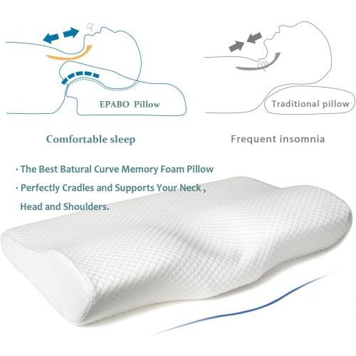  [아마존 핫딜] [아마존핫딜]EPABO Contour Memory Foam Pillow Orthopedic Sleeping Pillows, Ergonomic Cervical Pillow for Neck Pain - for Side Sleepers, Back and Stomach Sleepers, Free Pillowcase Included (Firm