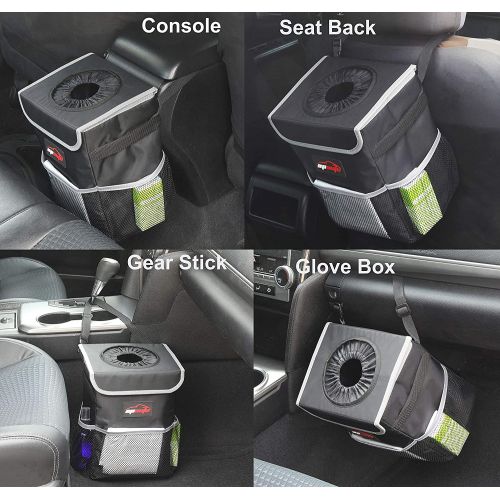  EPAuto Waterproof Car Trash Can with Lid and Storage Pockets, Black