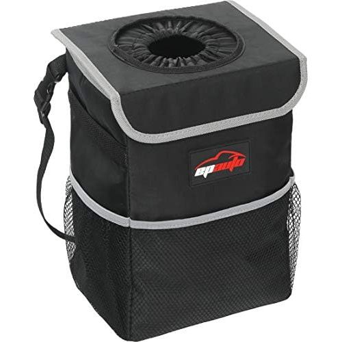  EPAuto Waterproof Car Trash Can with Lid and Storage Pockets, Black