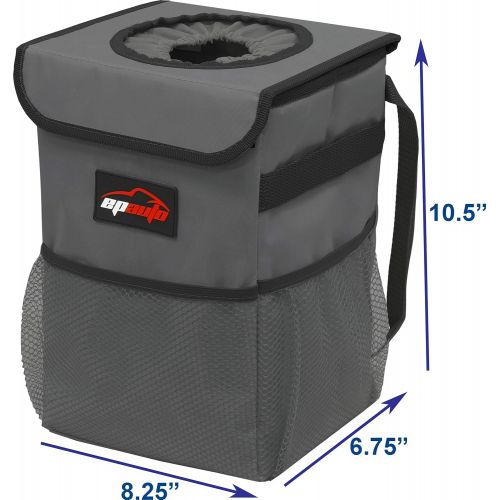  EPAuto Waterproof Car Trash Can with Lid and Storage Pockets, Dark Grey