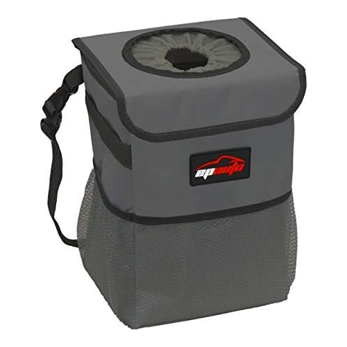  EPAuto Waterproof Car Trash Can with Lid and Storage Pockets, Dark Grey