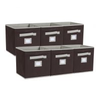 EPG-Life 6 Pack Collapsible Storage Cubes Foldable Basket Bins Organization with Label Holder and Dual Fabric Handle, Brown