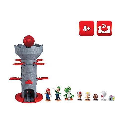  Epoch Games Super Mario Blow Up! Shaky Tower Balancing Game - Tabletop Skill and Action Game with Collectible Figures