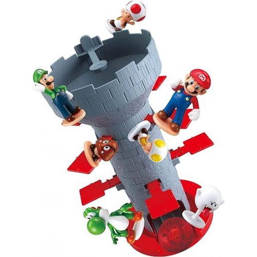  Epoch Games Super Mario Blow Up! Shaky Tower Balancing Game - Tabletop Skill and Action Game with Collectible Super Mario Action Figures (Pack of 1)