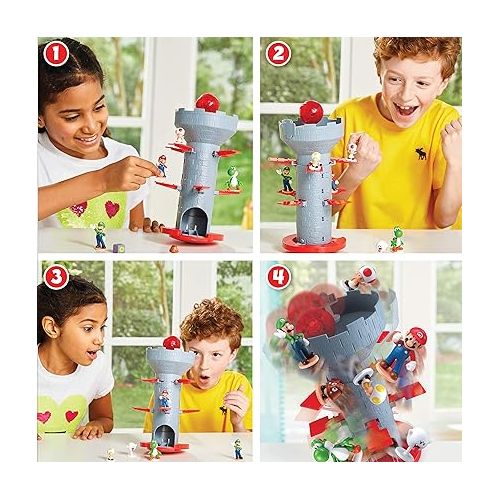 Epoch Games Super Mario Blow Up! Shaky Tower Balancing Game - Tabletop Skill and Action Game with Collectible Figures