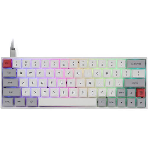  EPOMAKER SKYLOONG SK64 64 Keys Hot Swappable Mechanical Keyboard with RGB Backlit, PBT Keycaps, Arrow Keys for Win/Mac/Gaming (Gateron Optical Red, Grey White)