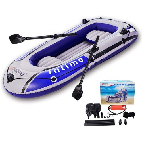  EPROSMIN 4 Person Inflatable Boat Canoe - 【Blue+Gray】 9FT Raft Inflatable Kayak with Air Pump Rope Paddle 【US in Stock】 2,3 or 4 Person Boat for Adults and Kids, Portable Fishing B