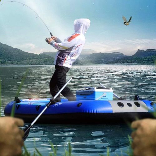  EPROSMIN 4 Person Inflatable Boat Canoe - 【Blue+Gray】 9FT Raft Inflatable Kayak with Air Pump Rope Paddle 【US in Stock】 2,3 or 4 Person Boat for Adults and Kids, Portable Fishing B