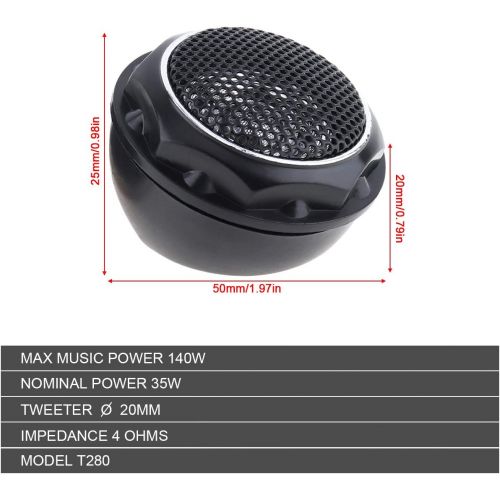  [아마존베스트]ePathChina 2pcs 140W T280 High Efficiency Mini Dome Tweeter Speakers for Car Audio System