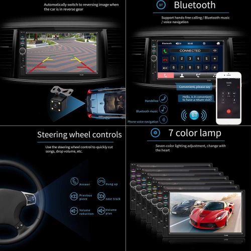  [아마존베스트]ePathChina 7 Inch Double Din Bluetooth Car Stereo Receiver, in Dash HD Touch Screen with Rear View Camera, Car Video Radio MP5 Player Support Mirror Link for Android/USB/AUX/TF