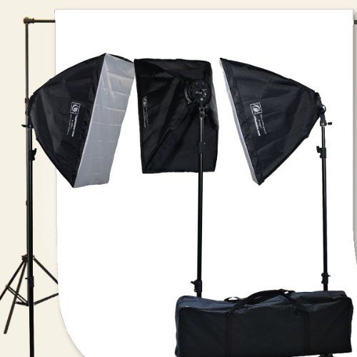  EPhotoinc ePhoto 10 X 20 Large White Muslin Support Stands 3 Point Continuous Video Photography Studio Hair Lighting Kit H9004SB-1020W