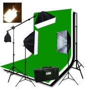EPhotoinc ePhotoInc Photography Studio Video Lighting Chromakey Screen 3 Muslin Backdrops 3200K Warm Lighting Kit Background Support Kit-GreenBlackWhite H9004SB-69BWG 3200K