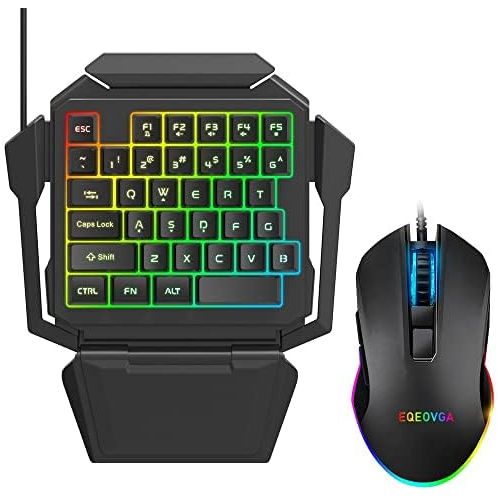  EQEOVGA K50L One Hand Gaming Keyboard and Mouse Combo, 35 Keys Wired Mechanical Feel RGB Backlit Half Keyboard and Mouse Gaming, Support Wrist Rest, USB Wired Gaming Mouse for Gami