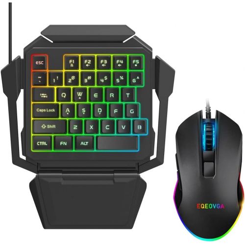  EQEOVGA K50L One Hand Gaming Keyboard and Mouse Combo, 35 Keys Wired Mechanical Feel RGB Backlit Half Keyboard and Mouse Gaming, Support Wrist Rest, USB Wired Gaming Mouse for Gami