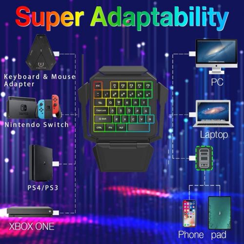  EQEOVGA K50L One Hand Gaming Keyboard and Mouse Combo, 35 Keys Wired Mechanical Feel RGB Backlit Half Keyboard and Mouse Gaming, Support Wrist Rest, USB Wired Gaming Mouse for Gami