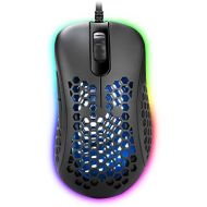 EQEOVGA D10 RGB Lightweight Gaming Mouse 3325 Optical Sensor 10000 DPI 65g Ultra Lightweight Honeycomb Shell Ambidextrous Wired Gaming Mouse 7 Buttons Programmable Driver (Black)